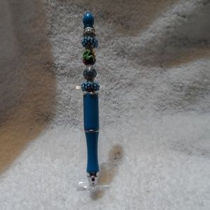 handmade fancy teal beaded writing pen